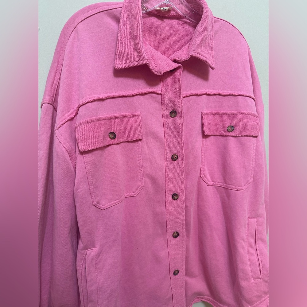 Pink Oversized Button Down Shacket Jacket Pol Siz… - image 5